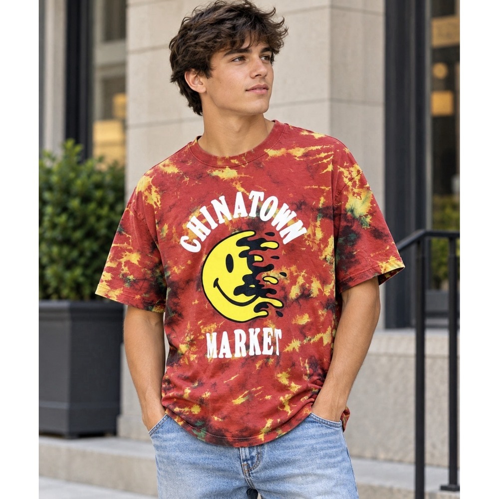 Chinatown Market Smiley Drip Melting Face Tie Dye T-Shirt Size XL Graphic Multi